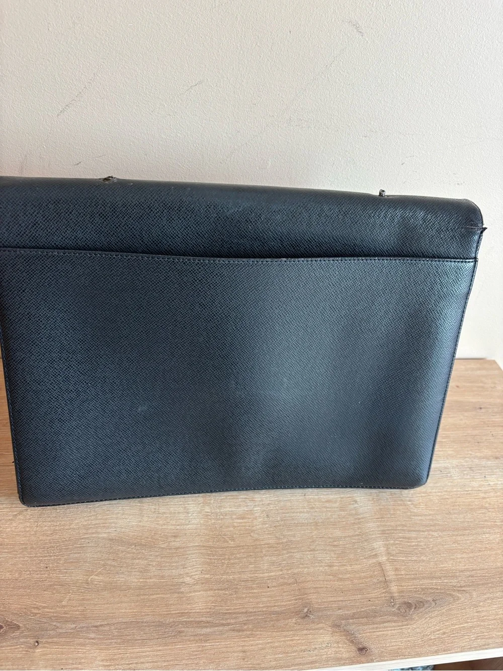 Louis Vuitton Black Leather Briefcase Clutch with Silver Hardware